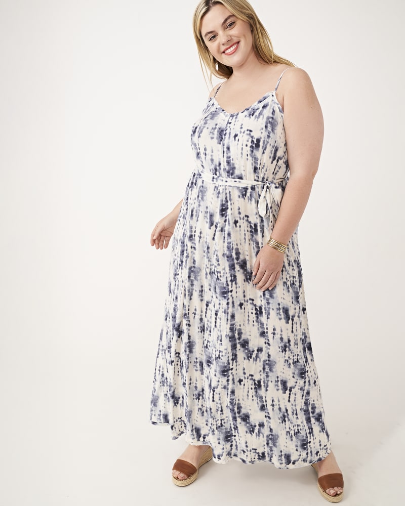 Plus size model with hourglass body shape wearing Rhea Spaghetti-Strap Maxi Dress by Cameo | Dia&Co | dia_product_style_image_id:161201